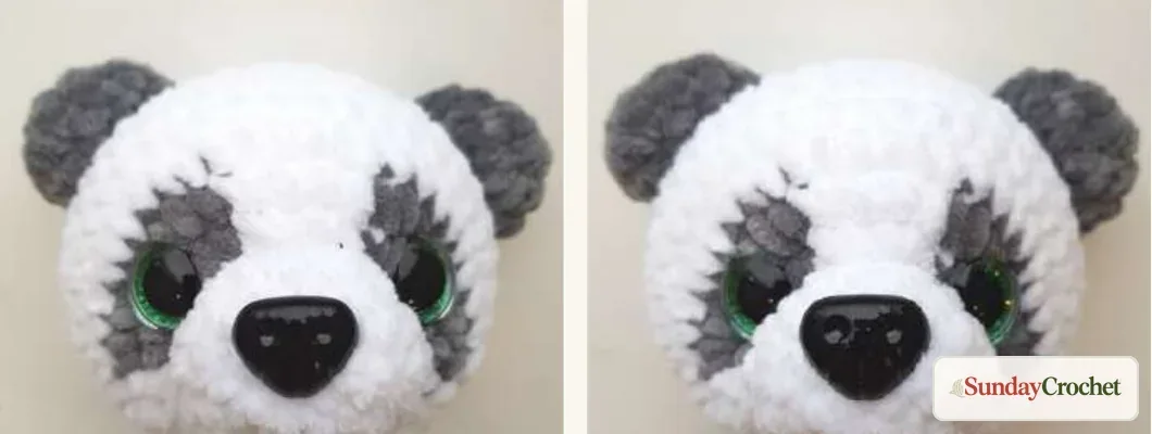 Panda face before and after the cheeks are shaped with needle sculpting